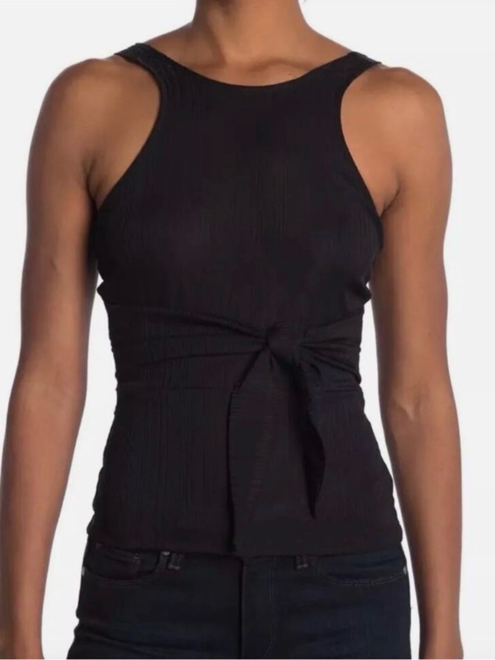 NSR Laura Black Tie-Front Ribbed Tank Top - Medium